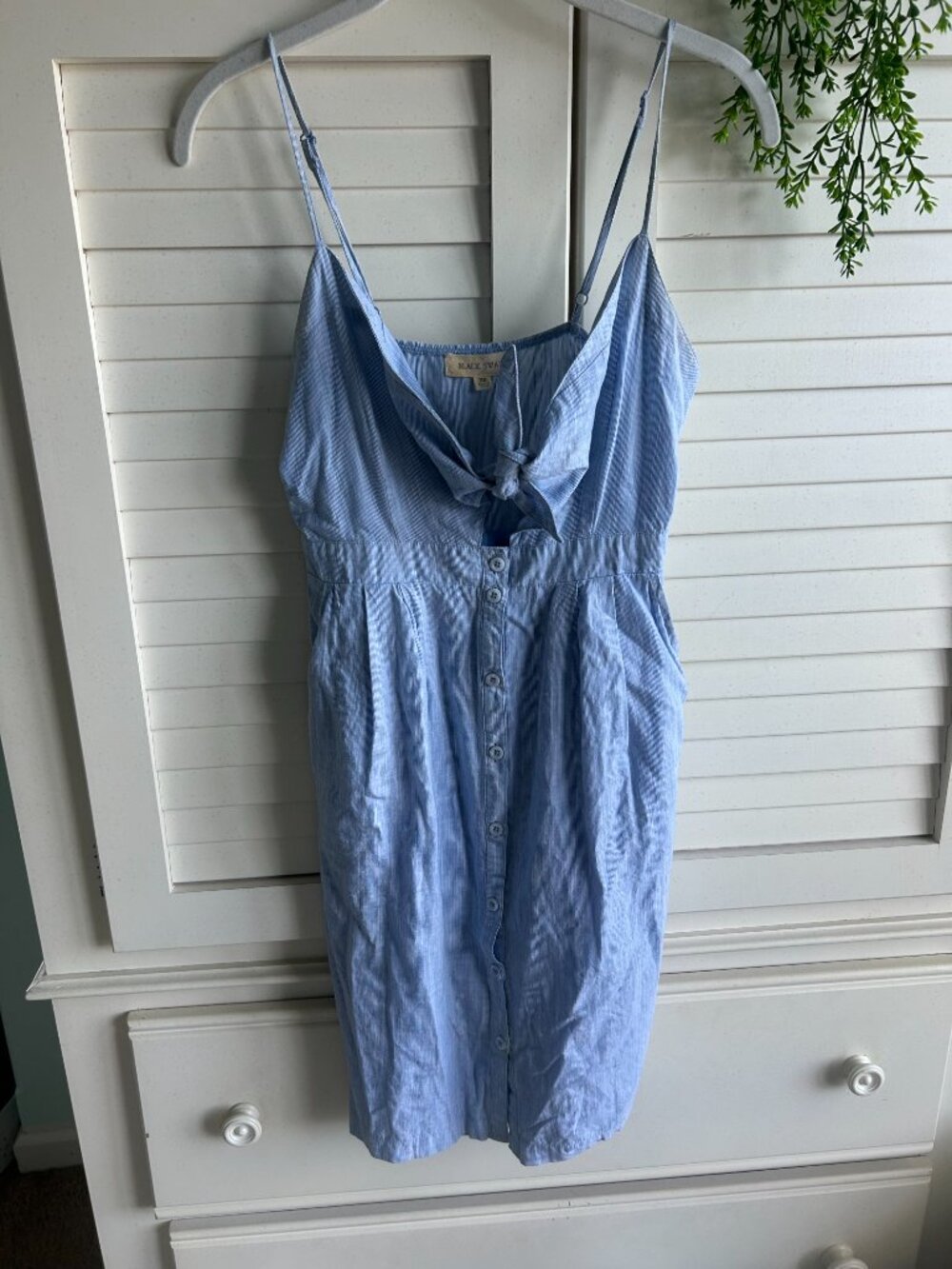 Black Swan Light Blue Mini Dress with Button Front and Tie Cutout Top